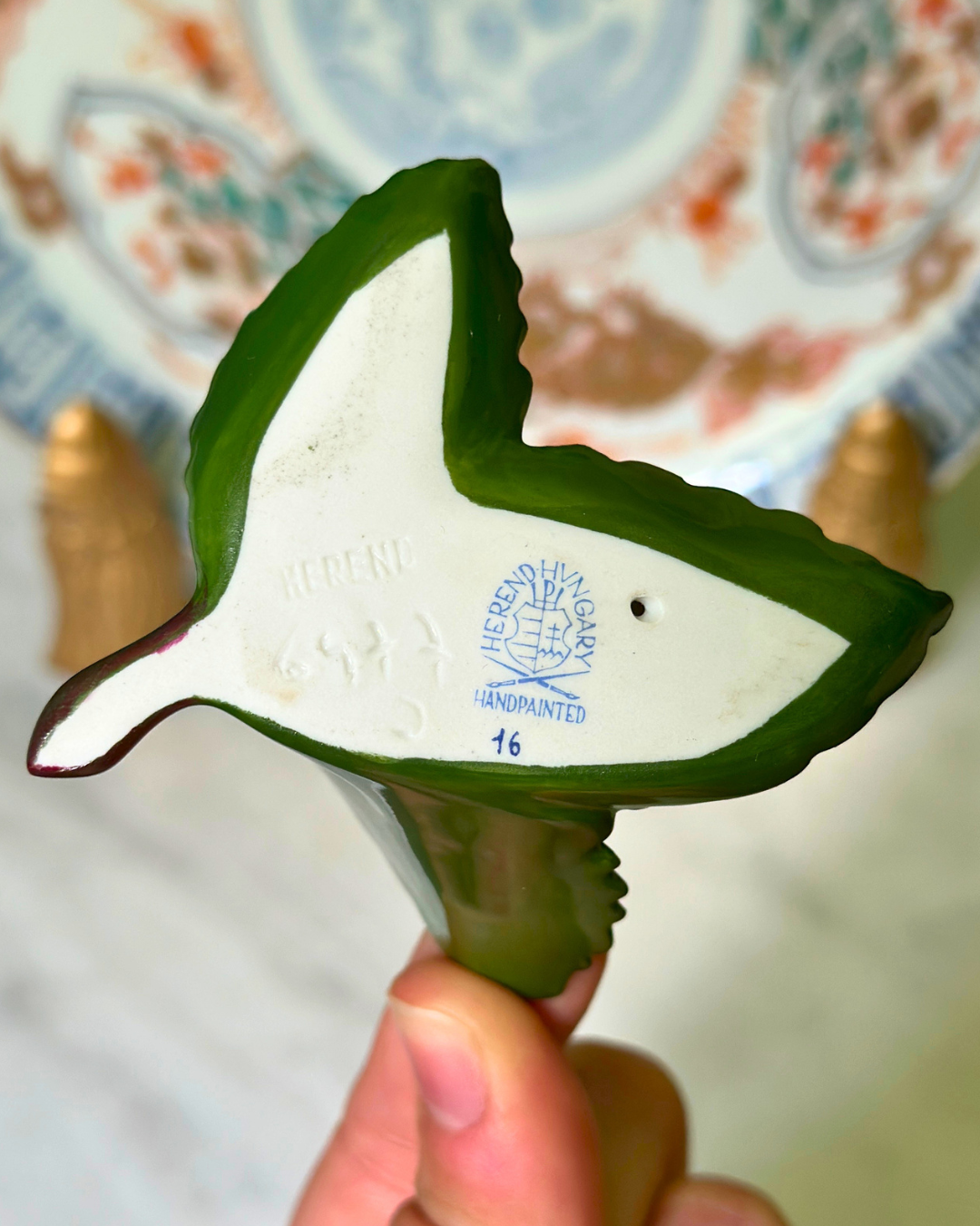 Herend Hungary Asian Figure on Leaf