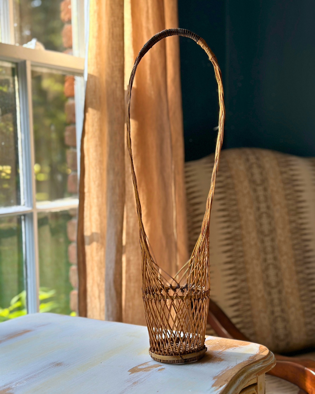 Vintage Woven Rattan Wine Bottle Tote Basket