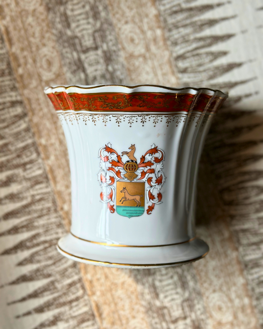 Vintage Heraldic Porcelain Wine Cooler / Cachepot