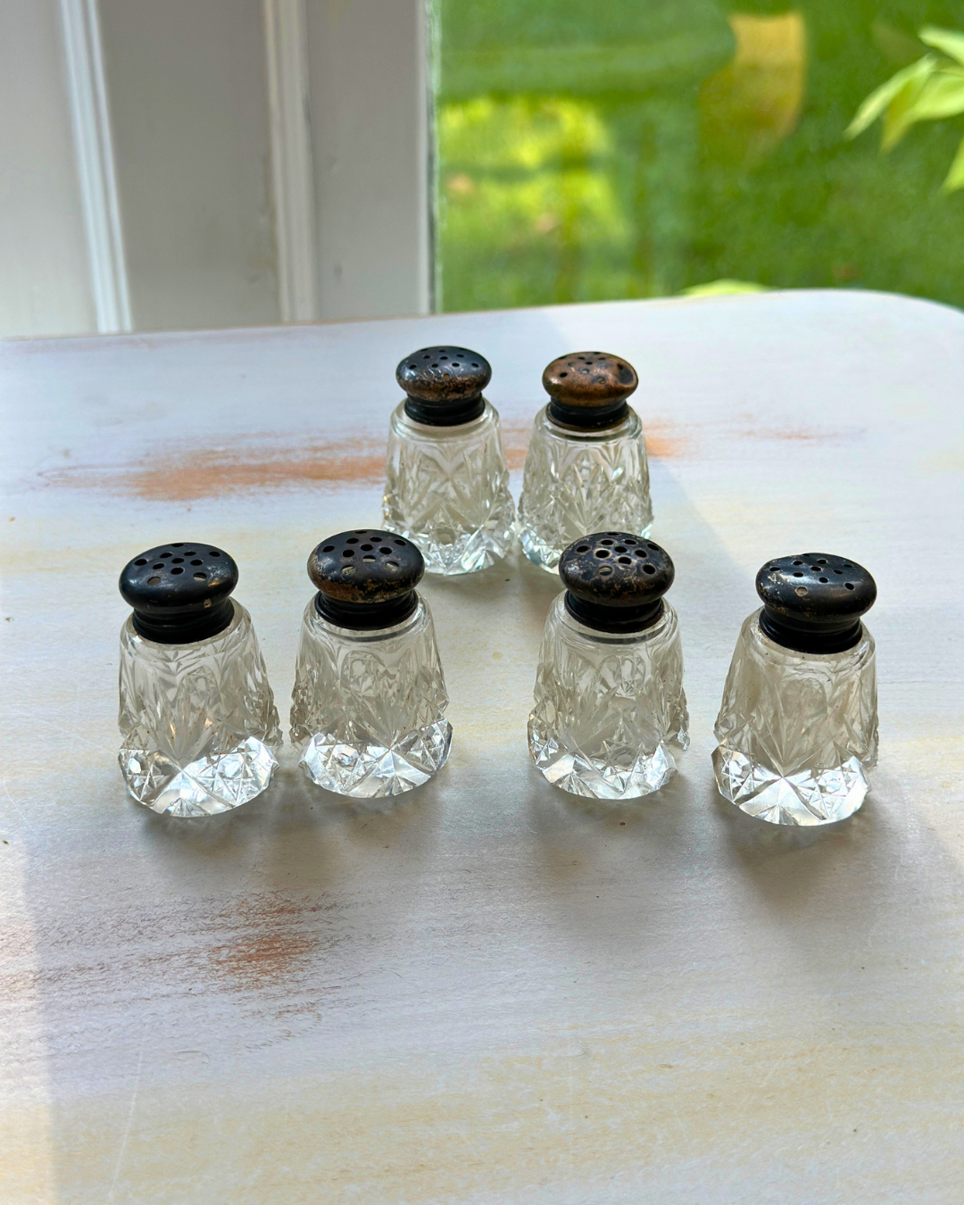 Antique Miniature Cut-Crystal Salt & Pepper Shakers