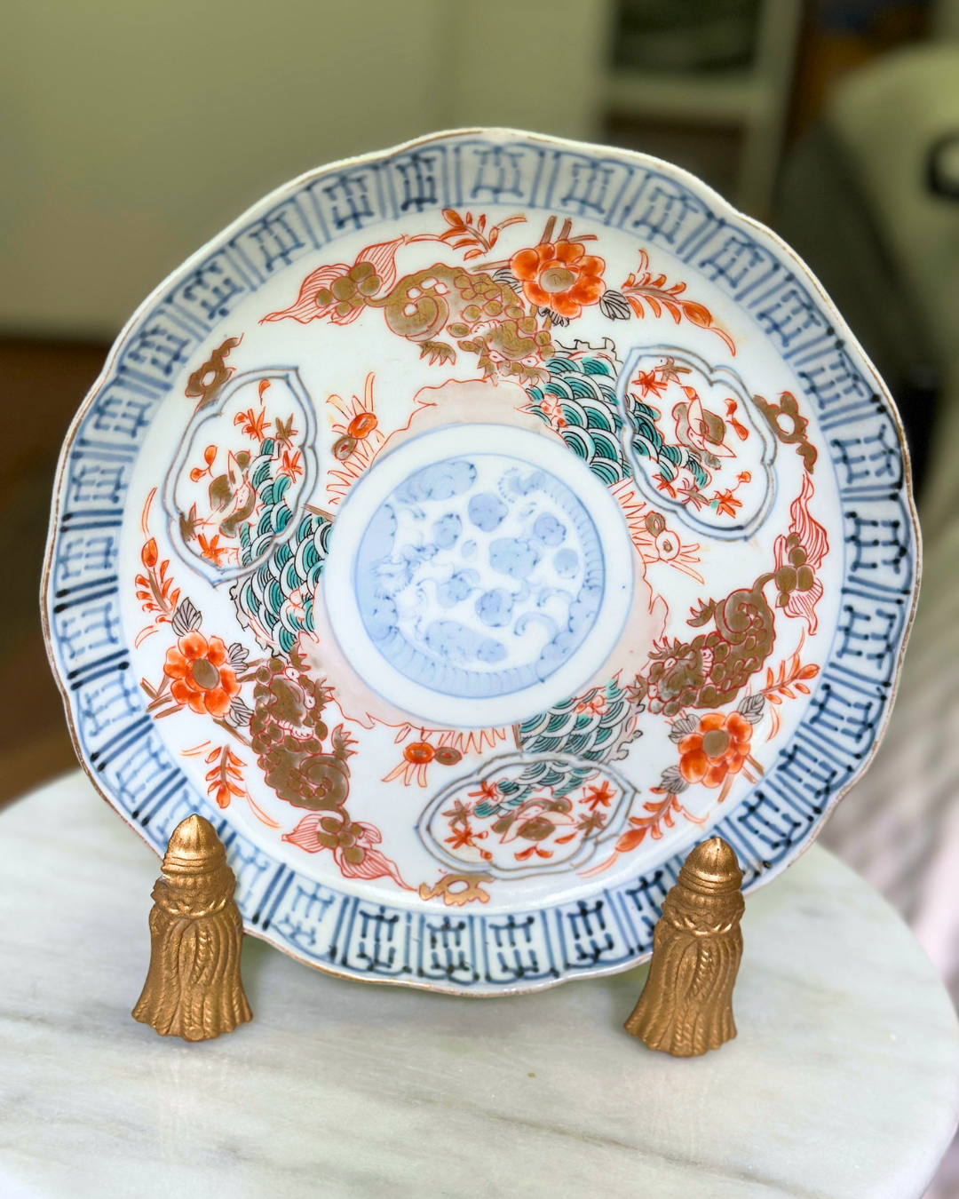 Antique Japanese Imari Scalloped Porcelain Plate