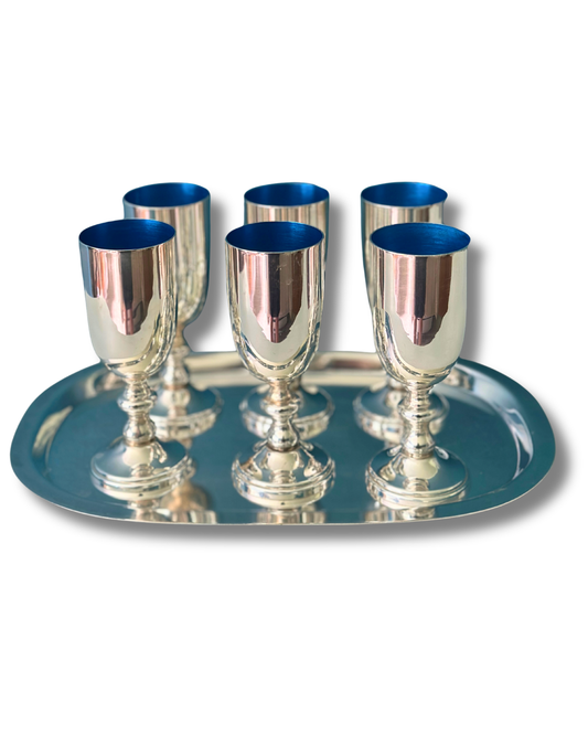 Vintage W&S Blackinton Silverplate Cordial Set w/ Blue Enamel Lining