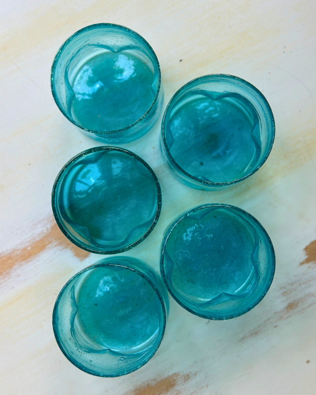 Vintage Hand-Blown Aqua Glass Tumblers | Set of 5