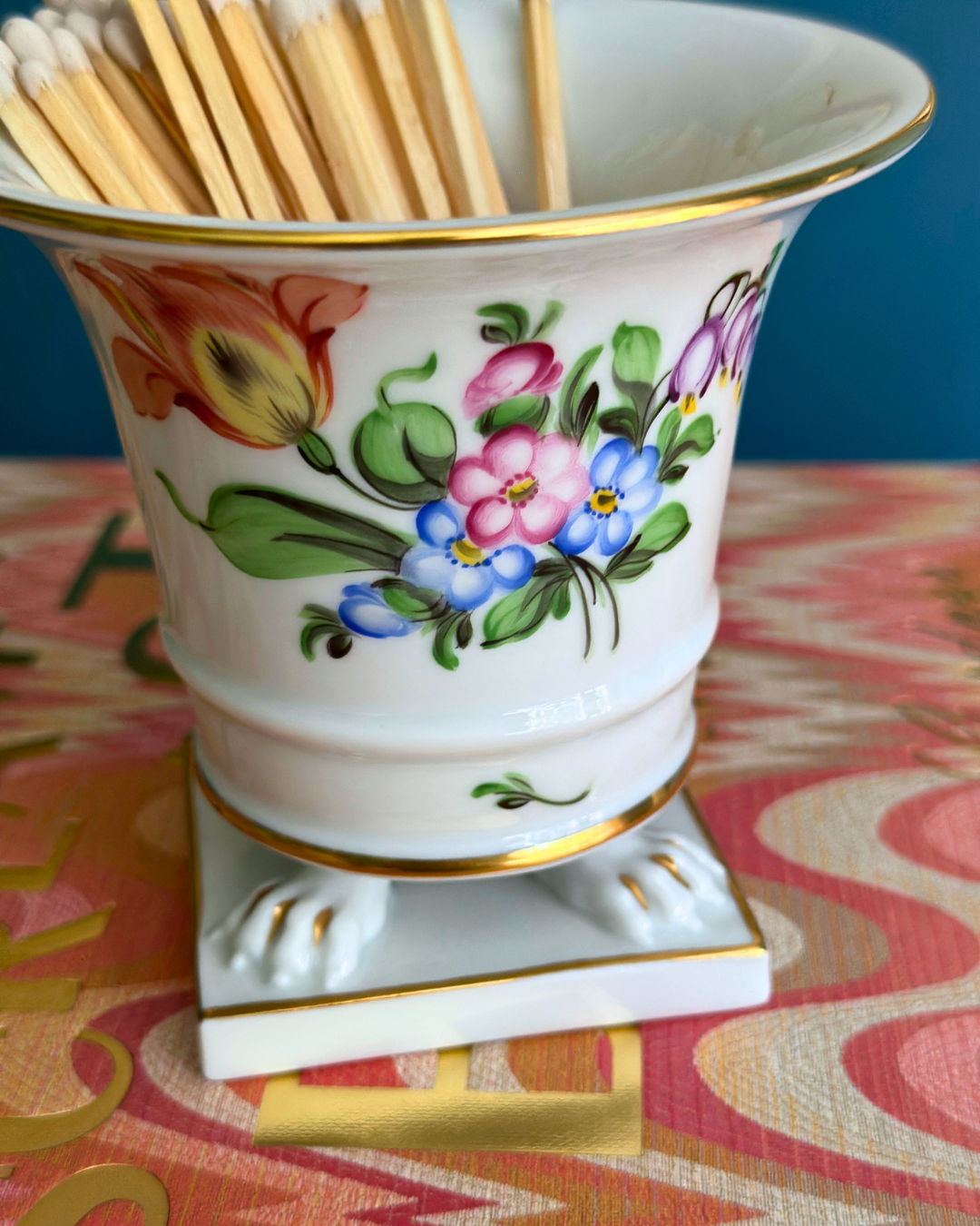 Herend Hungary Bouquet de Tulipe Mini Empire Clawfoot Urn Vase