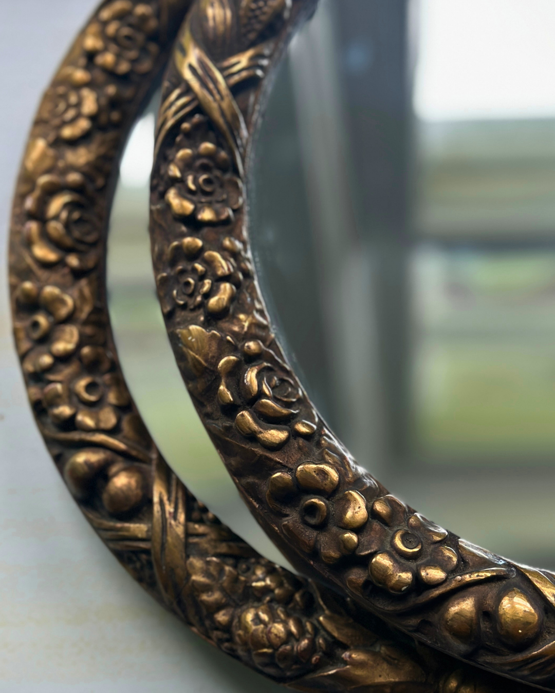 Pair of Antique Italian Florentine "Della Robbia" Wreath Mirrors