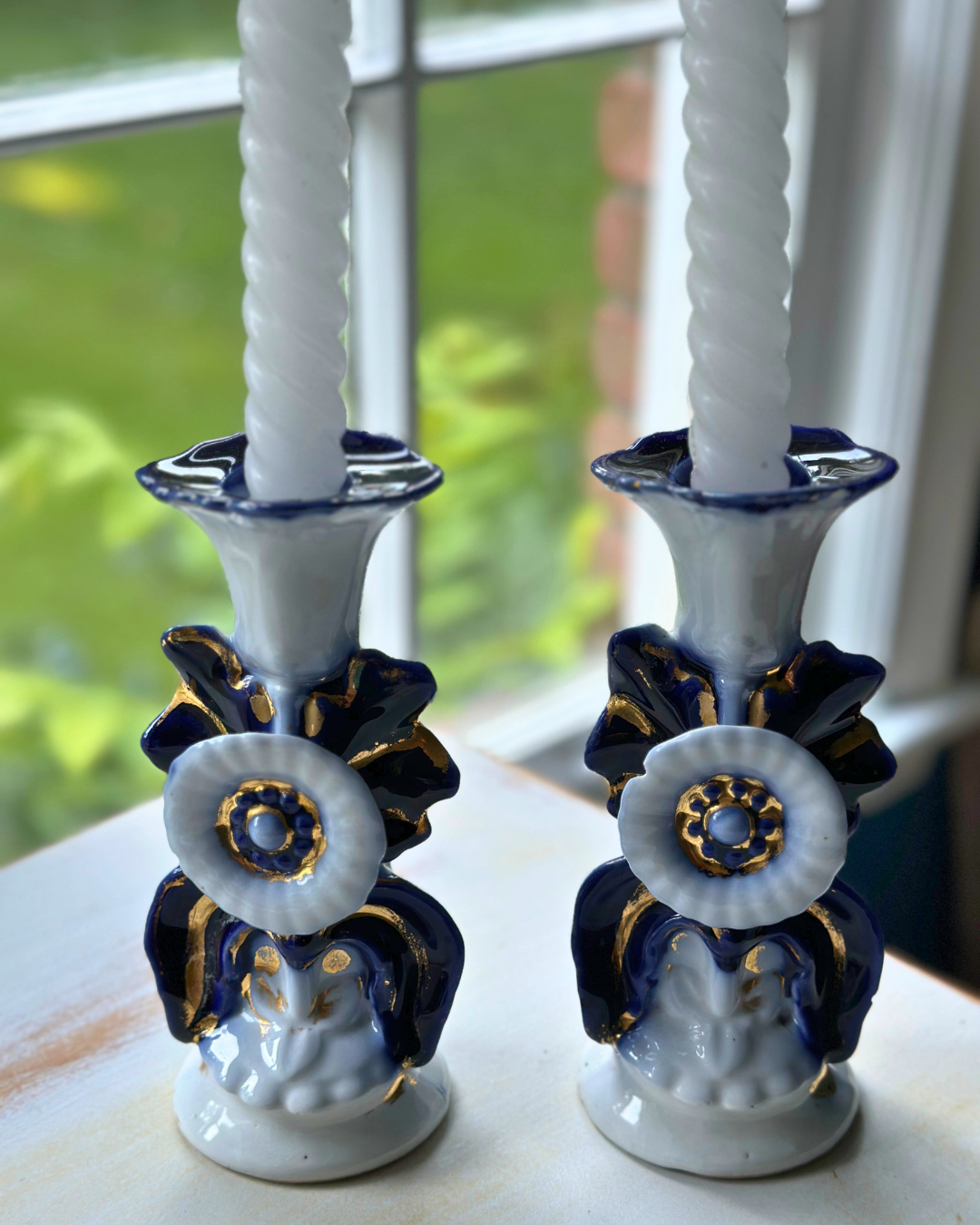 Antique Old Paris Porcelain Cande Holders - Pair