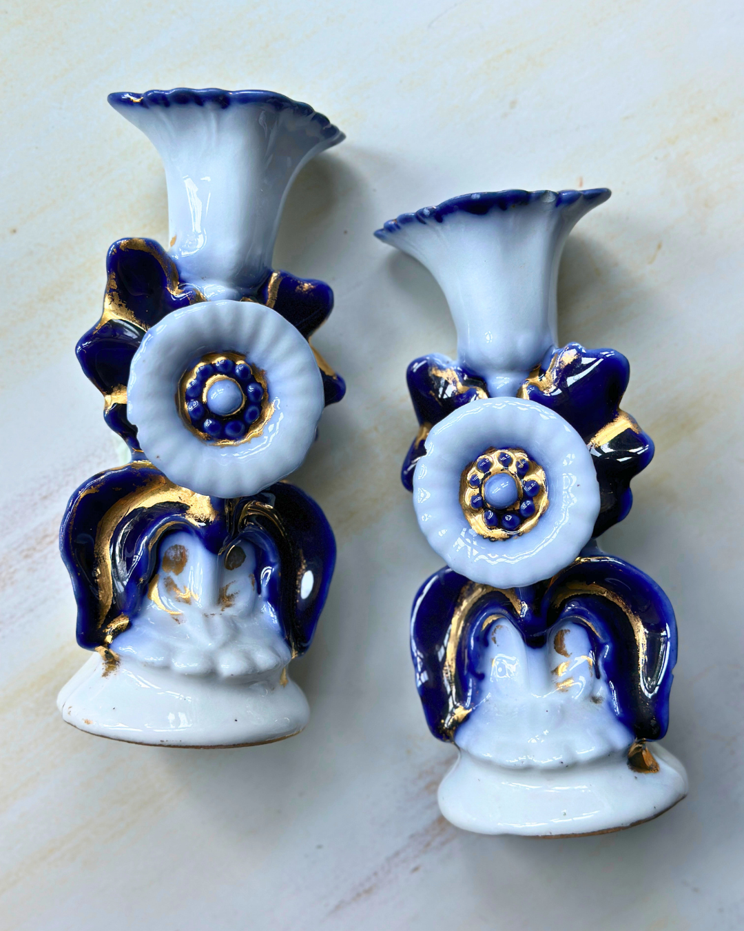 Antique Old Paris Porcelain Cande Holders - Pair