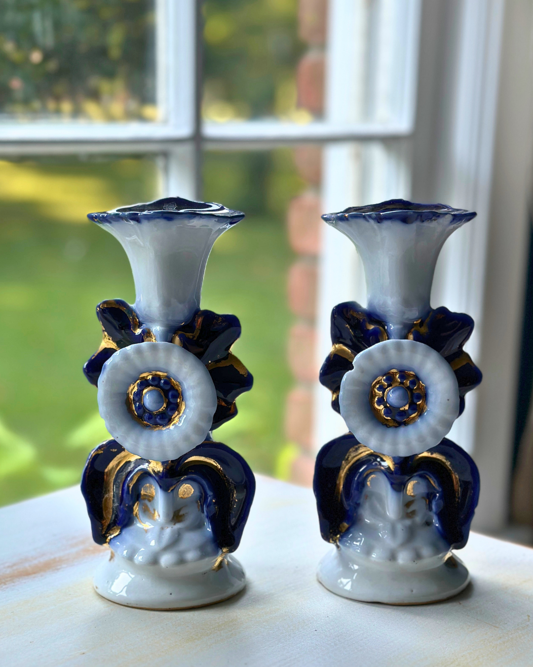 Antique Old Paris Porcelain Cande Holders - Pair