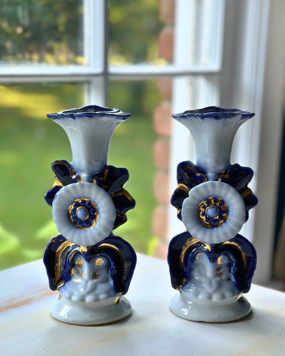 Antique Old Paris Porcelain Cande Holders - Pair