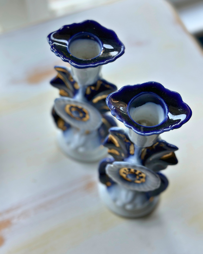 Antique Old Paris Porcelain Cande Holders - Pair