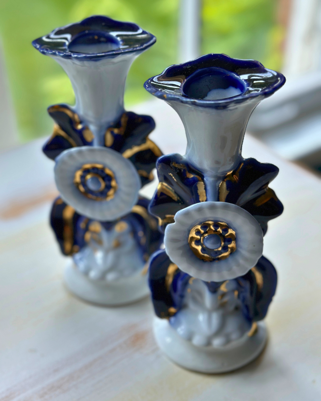 Antique Old Paris Porcelain Cande Holders - Pair