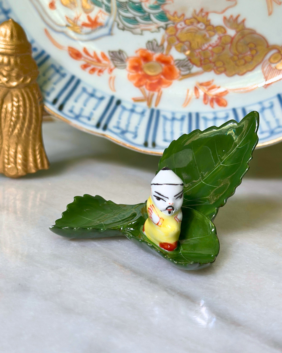 Herend Hungary Asian Figure on Leaf