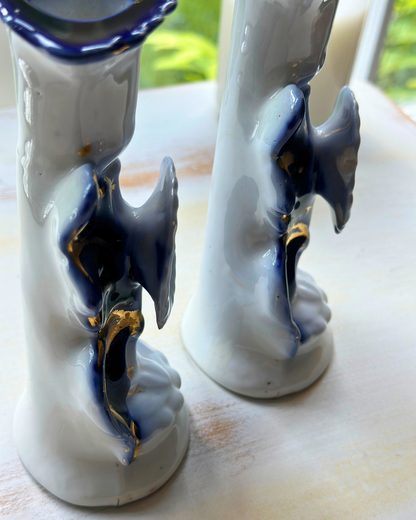 Antique Old Paris Porcelain Cande Holders - Pair