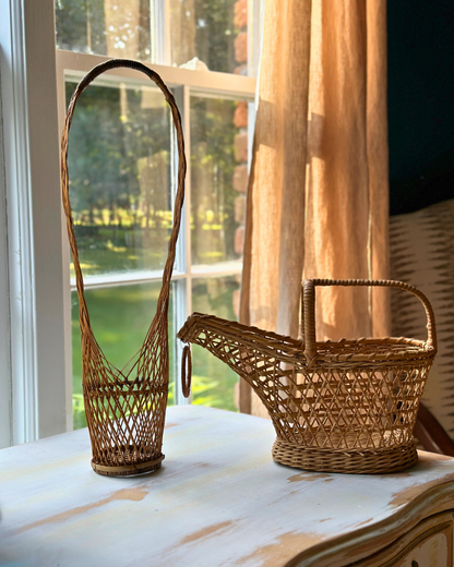 Vintage Woven Rattan Wine Bottle Tote Basket