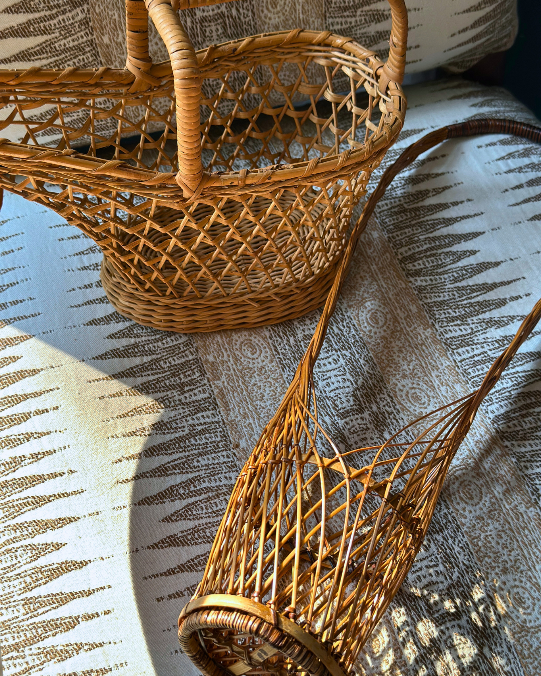 Vintage French Rattan Wine Bottle Basket