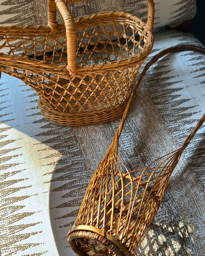 Vintage French Rattan Wine Bottle Basket