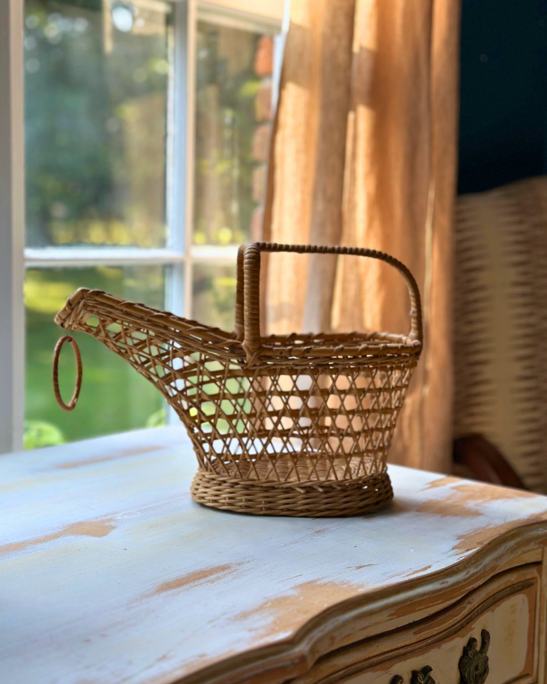 Vintage French Rattan Wine Bottle Basket