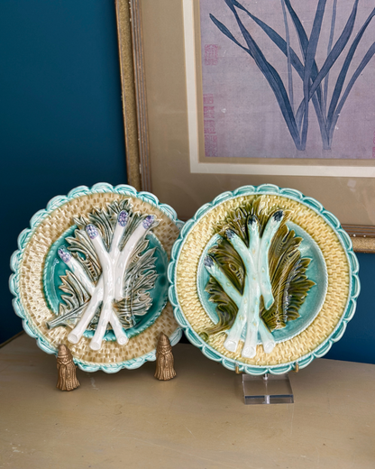 Antique French Salins Majolica Asparagus Plate (Lighter Color)