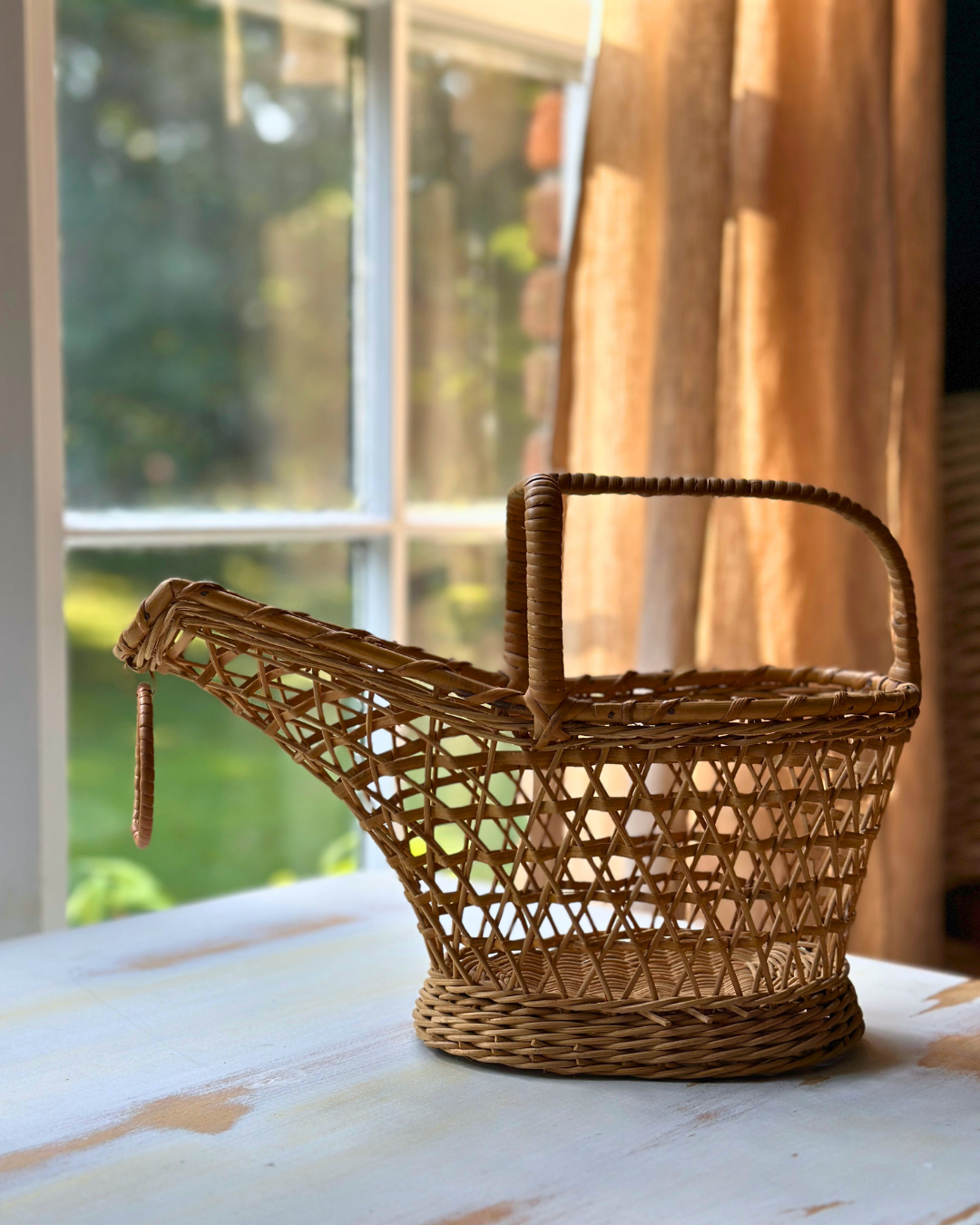 Vintage French Rattan Wine Bottle Basket