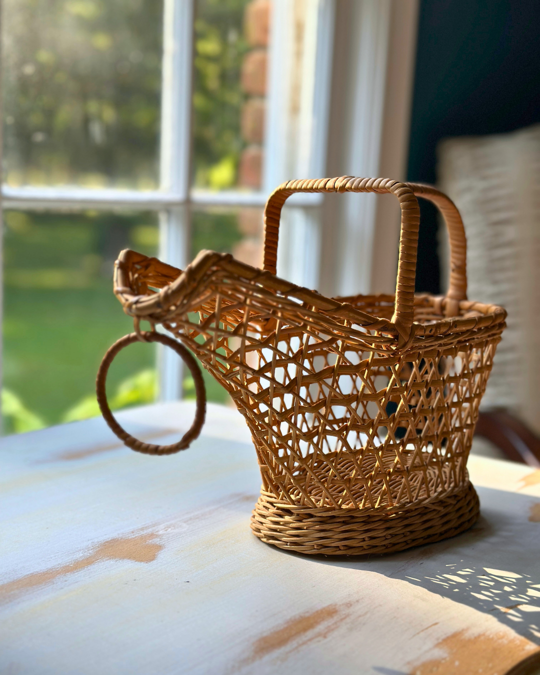 Vintage French Rattan Wine Bottle Basket