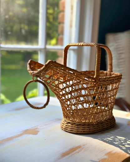 Vintage French Rattan Wine Bottle Basket