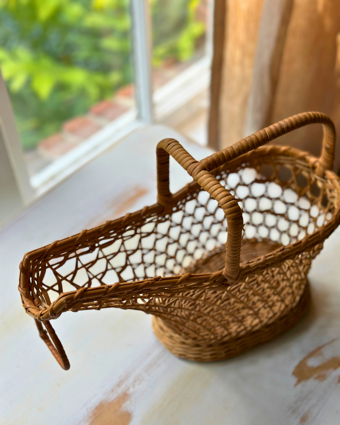 Vintage French Rattan Wine Bottle Basket