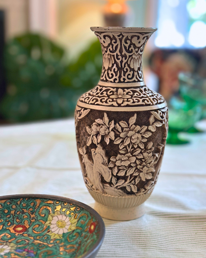 Vintage Ivory Cinnabar Vase