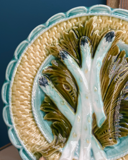 Antique French Salins Majolica Asparagus Plate (Darker Color)