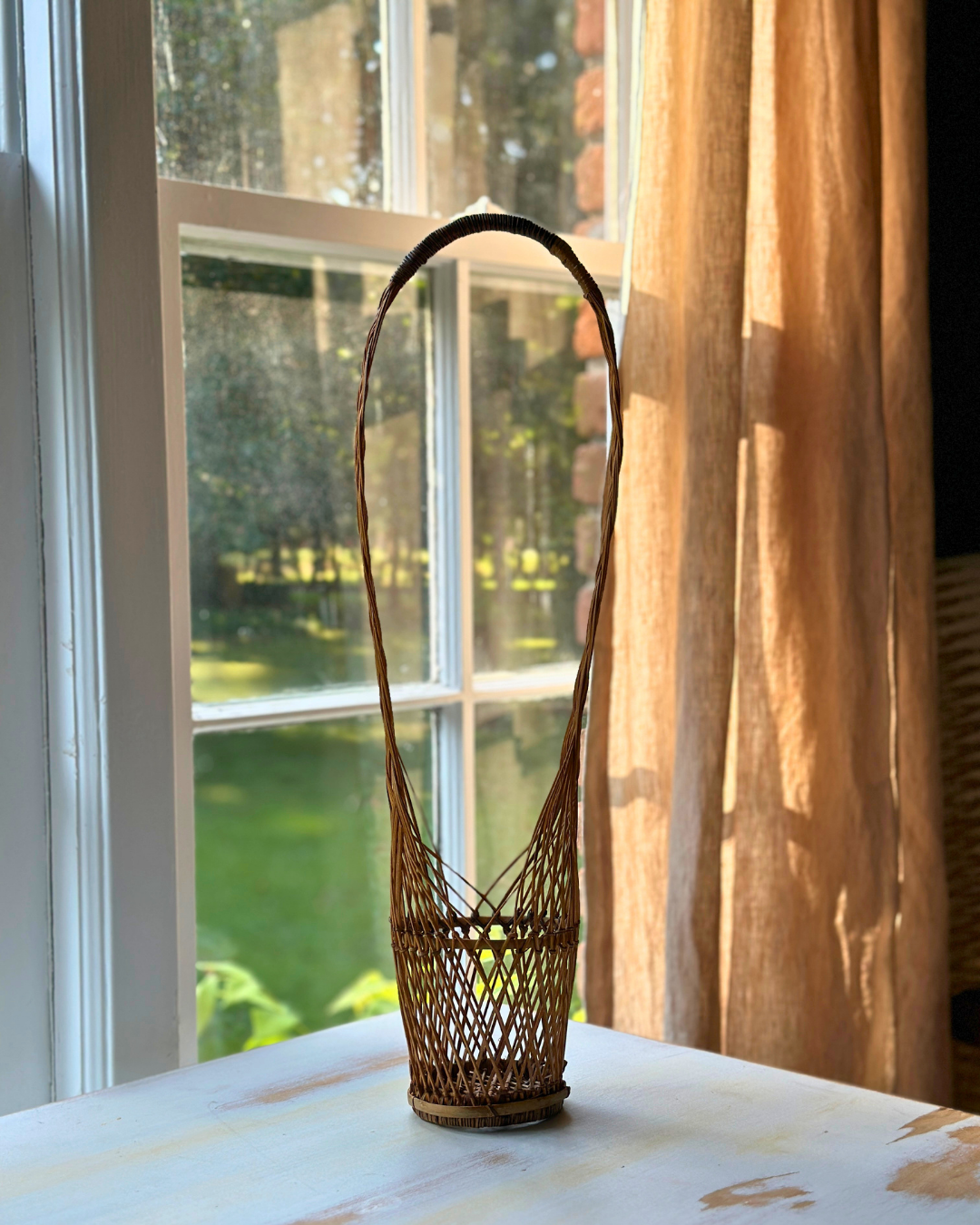 Vintage Woven Rattan Wine Bottle Tote Basket