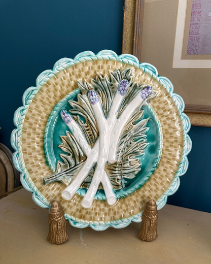 Antique French Salins Majolica Asparagus Plate (Lighter Color)