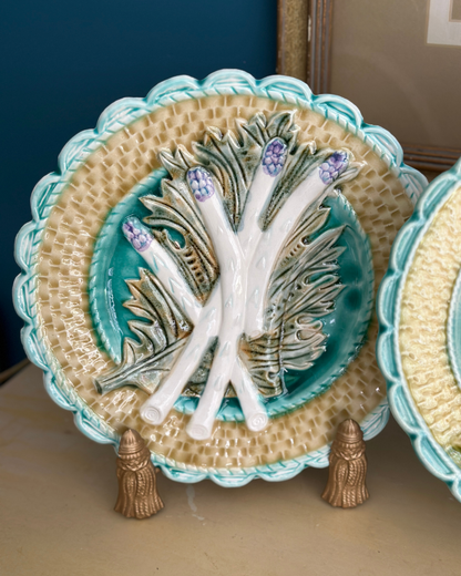 Antique French Salins Majolica Asparagus Plate (Lighter Color)