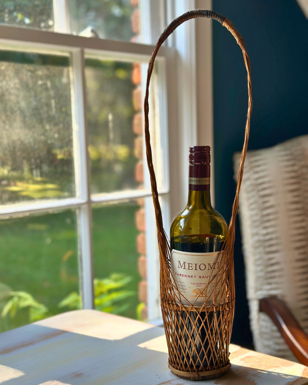Vintage Woven Rattan Wine Bottle Tote Basket