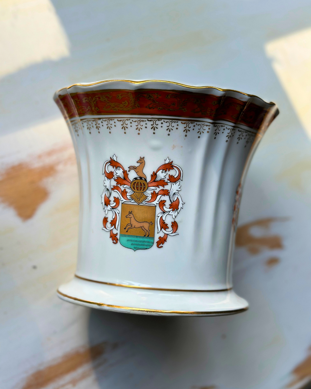 Vintage Heraldic Porcelain Wine Cooler / Cachepot