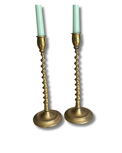 Vintage English Solid Brass "Barley Twist" Candlesticks