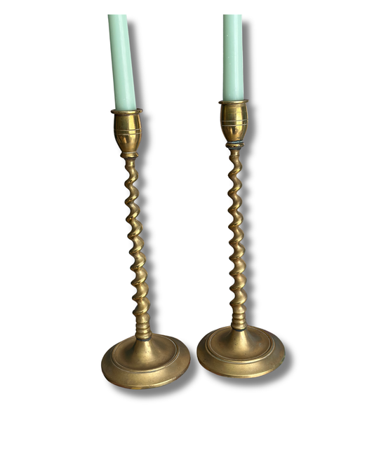 Vintage English Solid Brass "Barley Twist" Candlesticks