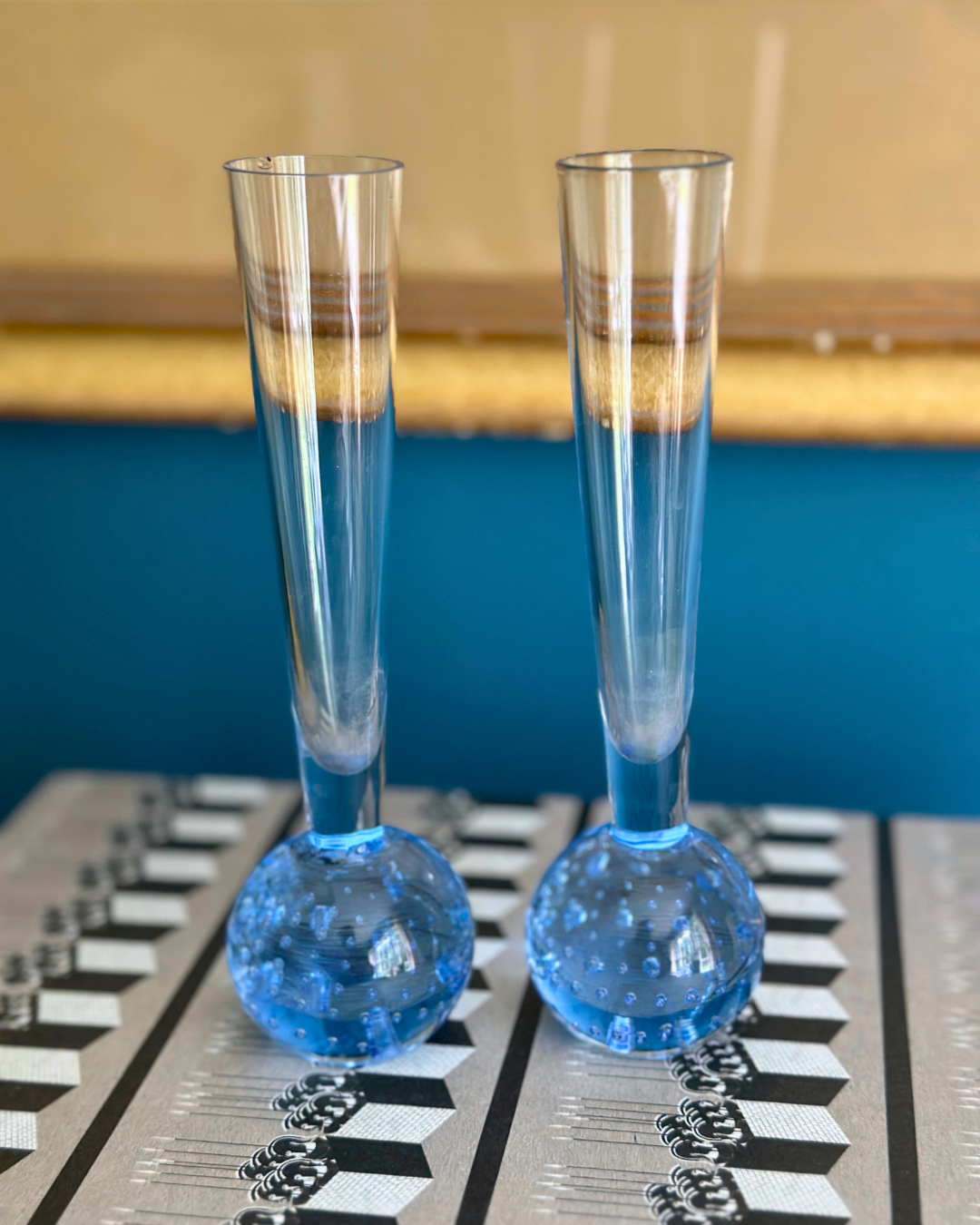Pair of Vintage Scandinavian Bubble Art Glass Bud Vases