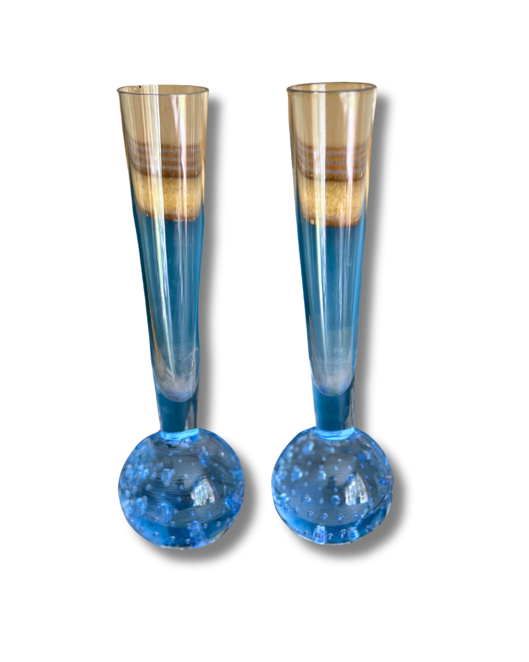 Pair of Vintage Scandinavian Bubble Art Glass Bud Vases