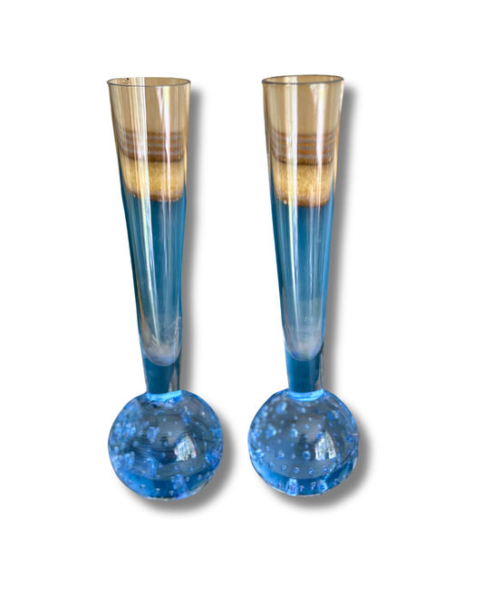Pair of Vintage Scandinavian Bubble Art Glass Bud Vases