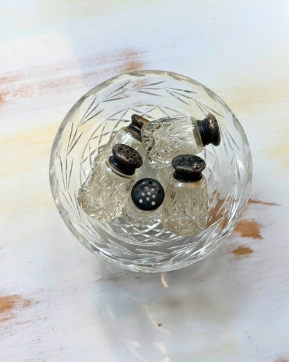 Antique Miniature Cut-Crystal Salt & Pepper Shakers