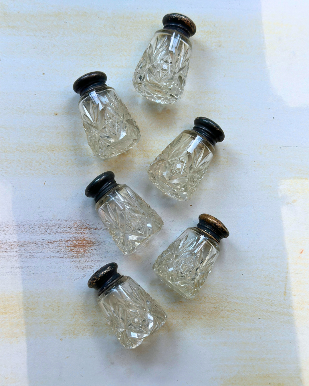 Antique Miniature Cut-Crystal Salt & Pepper Shakers