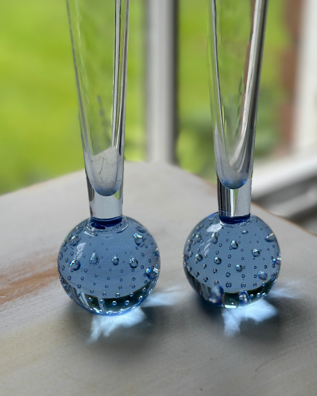 Pair of Vintage Scandinavian Bubble Art Glass Bud Vases