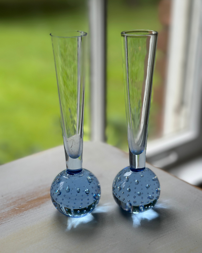 Pair of Vintage Scandinavian Bubble Art Glass Bud Vases