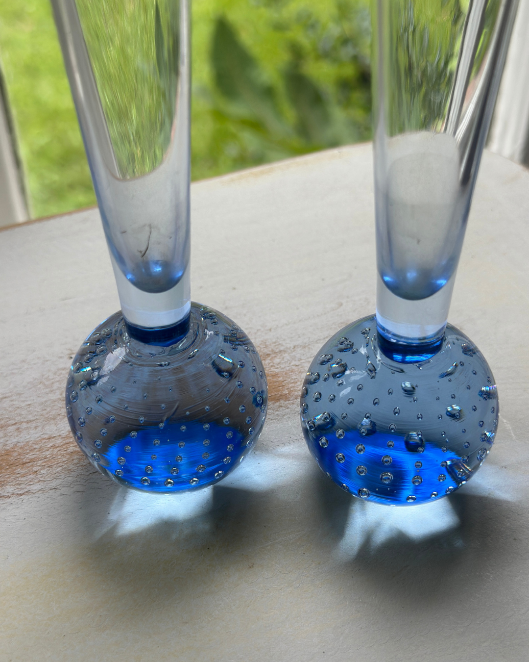 Pair of Vintage Scandinavian Bubble Art Glass Bud Vases