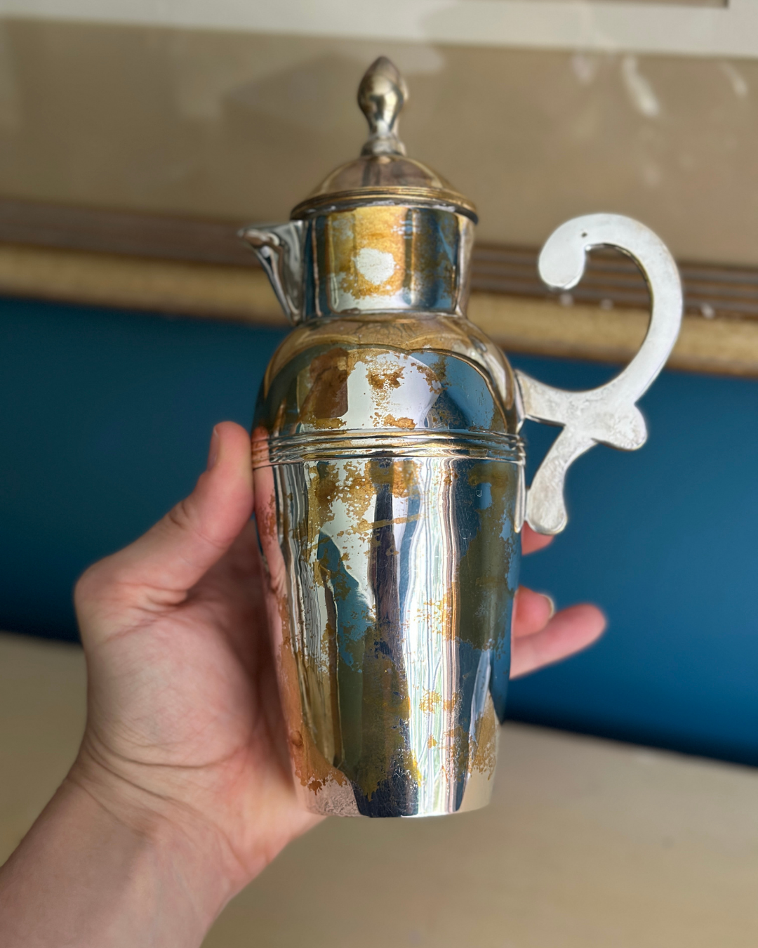 Silverplate Cocktail Shaker with Distressed Patina