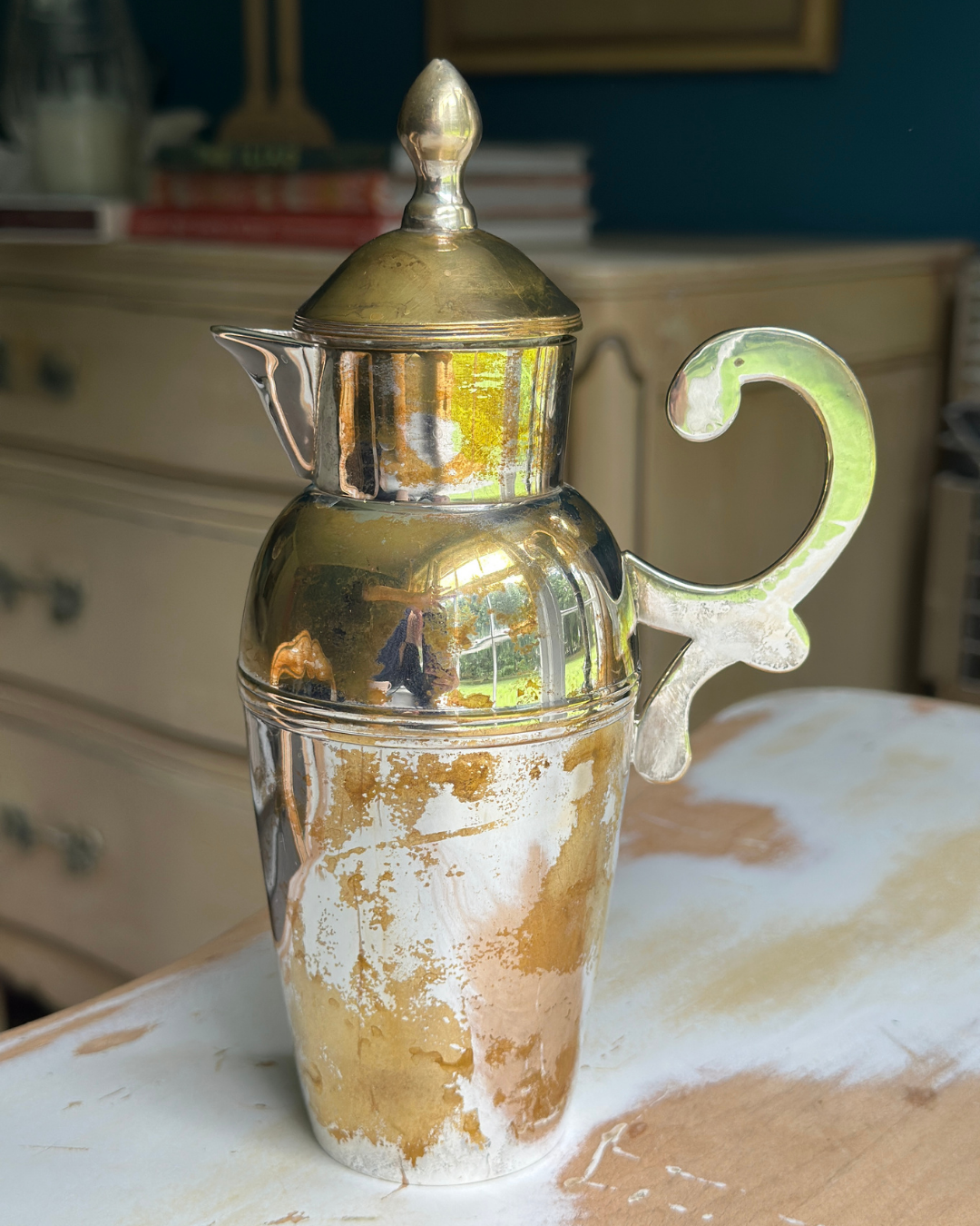 Silverplate Cocktail Shaker with Distressed Patina