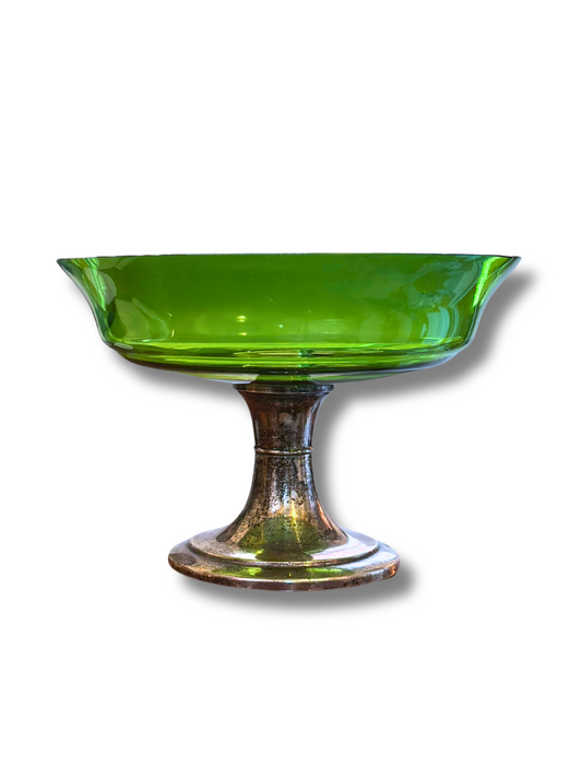 Alvin Sterling Silver & Green Crystal Compote