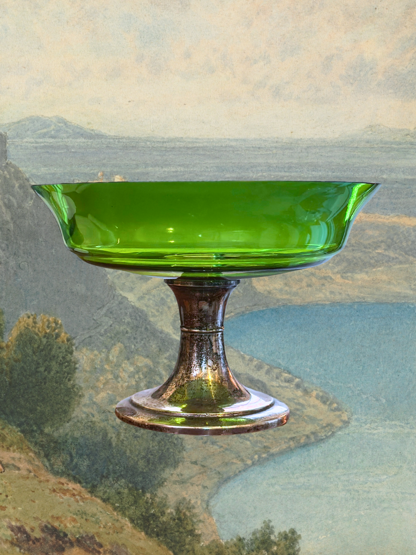 Alvin Sterling Silver & Green Crystal Compote