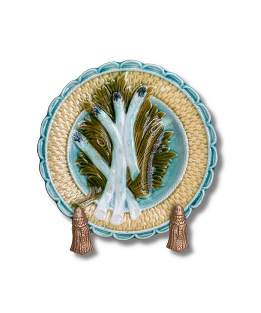 Antique French Salins Majolica Asparagus Plate (Darker Color)