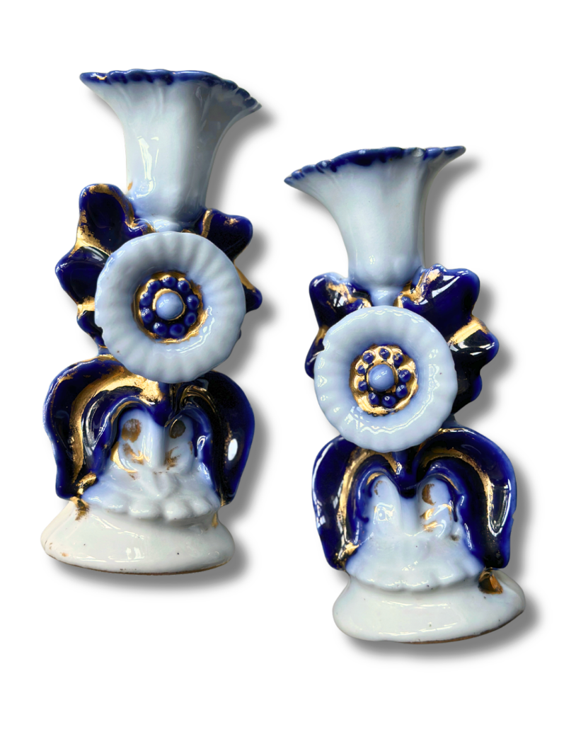 Antique Old Paris Porcelain Cande Holders - Pair